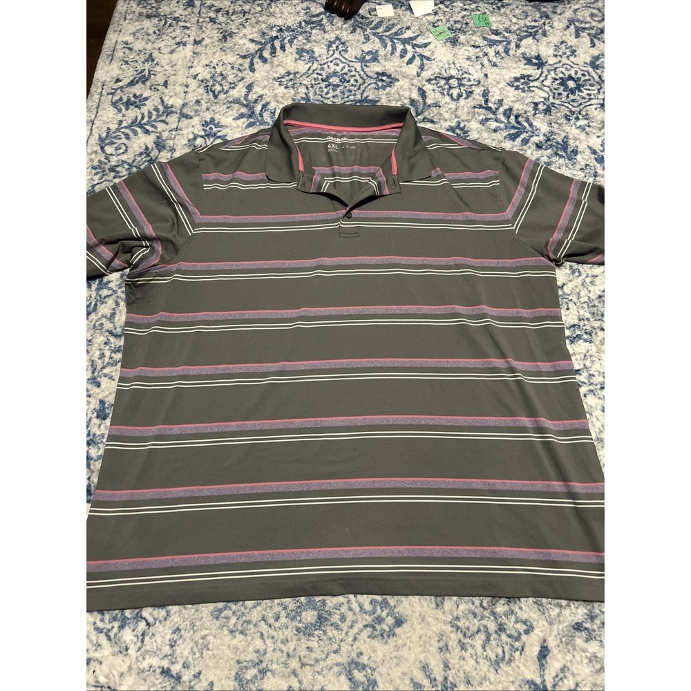 Reebok Golf Polo Shirt Mens 4XL Blue Orange Striped Performance Polyester 2021